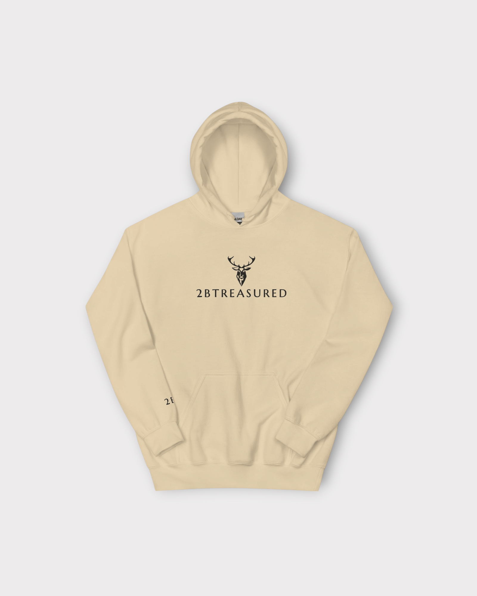 Embroidered Glen Etive Hoodie sand colour front view of embroidered branding