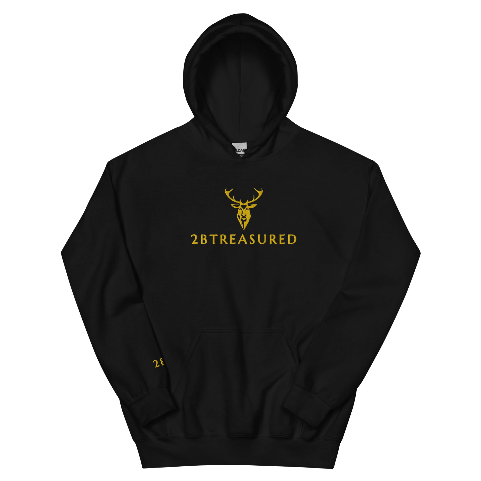 Embroidered Glen Etive Hoodie black with gold branding view of front