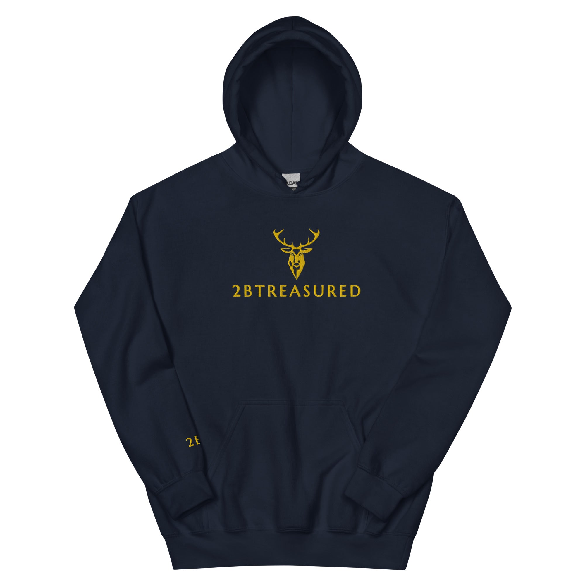 Embroidered Glen Etive Hoodie in navy with gold branding front view