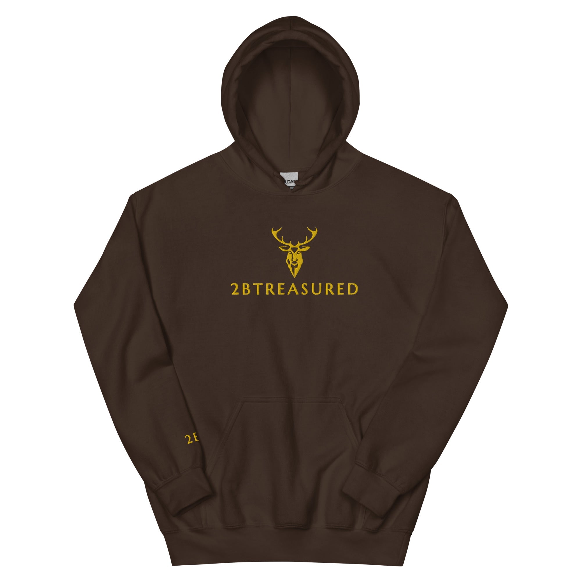 Embroidered Glen Etive Hoodie chocolate colour with gold embroidered branding front view