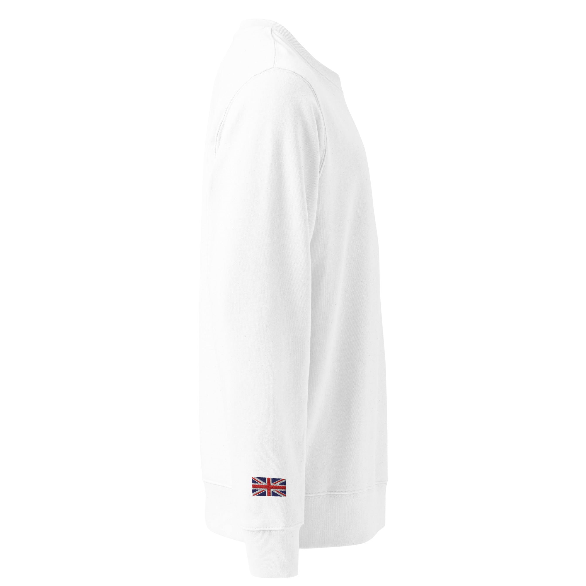 Embroidered Harris Sweatshirt with British Flag side view white colour