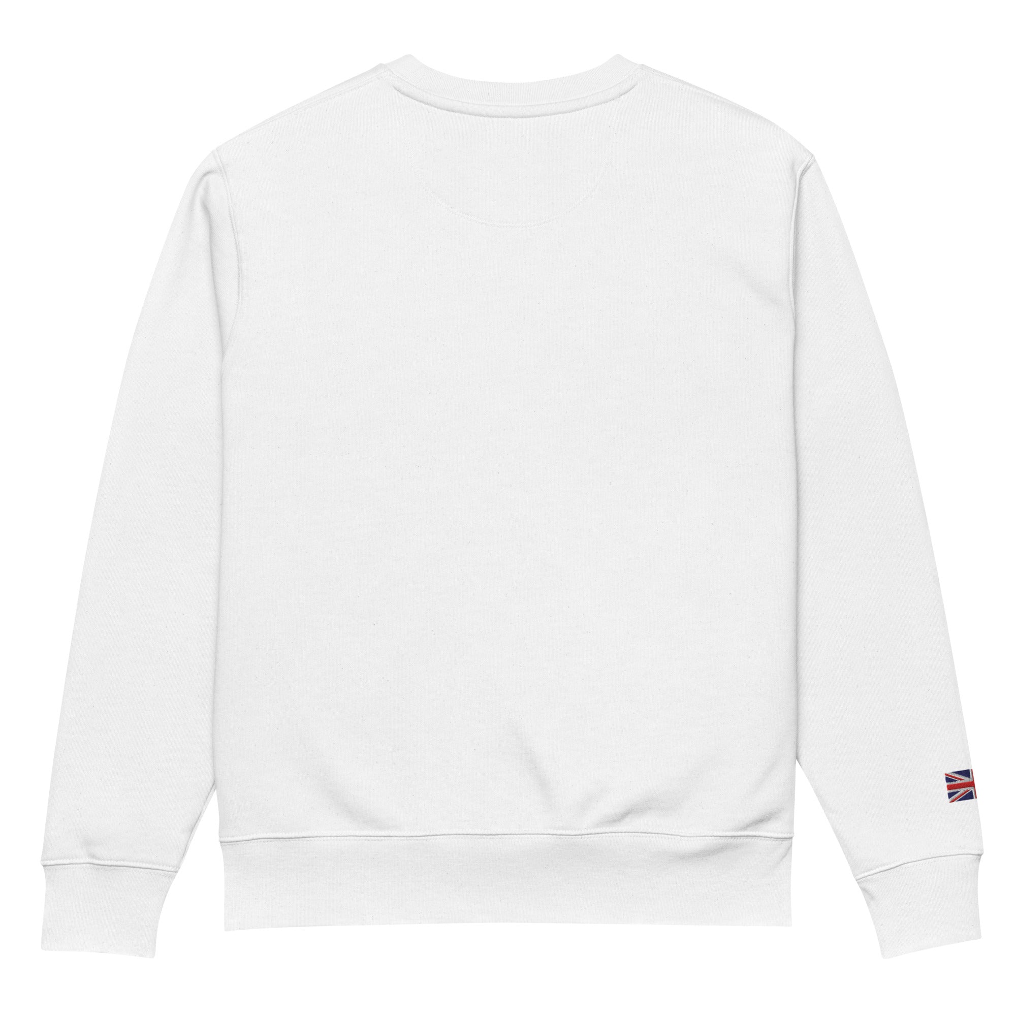 Embroidered Harris Sweatshirt with British Flag back view white colour