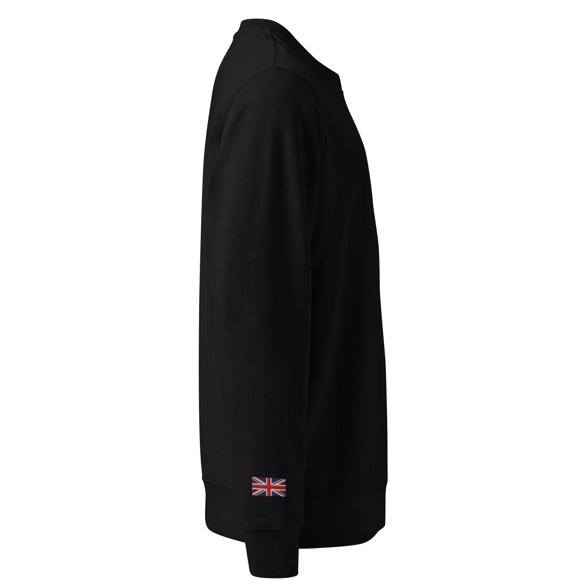 Embroidered Harris Sweatshirt with British Flag side view colour black