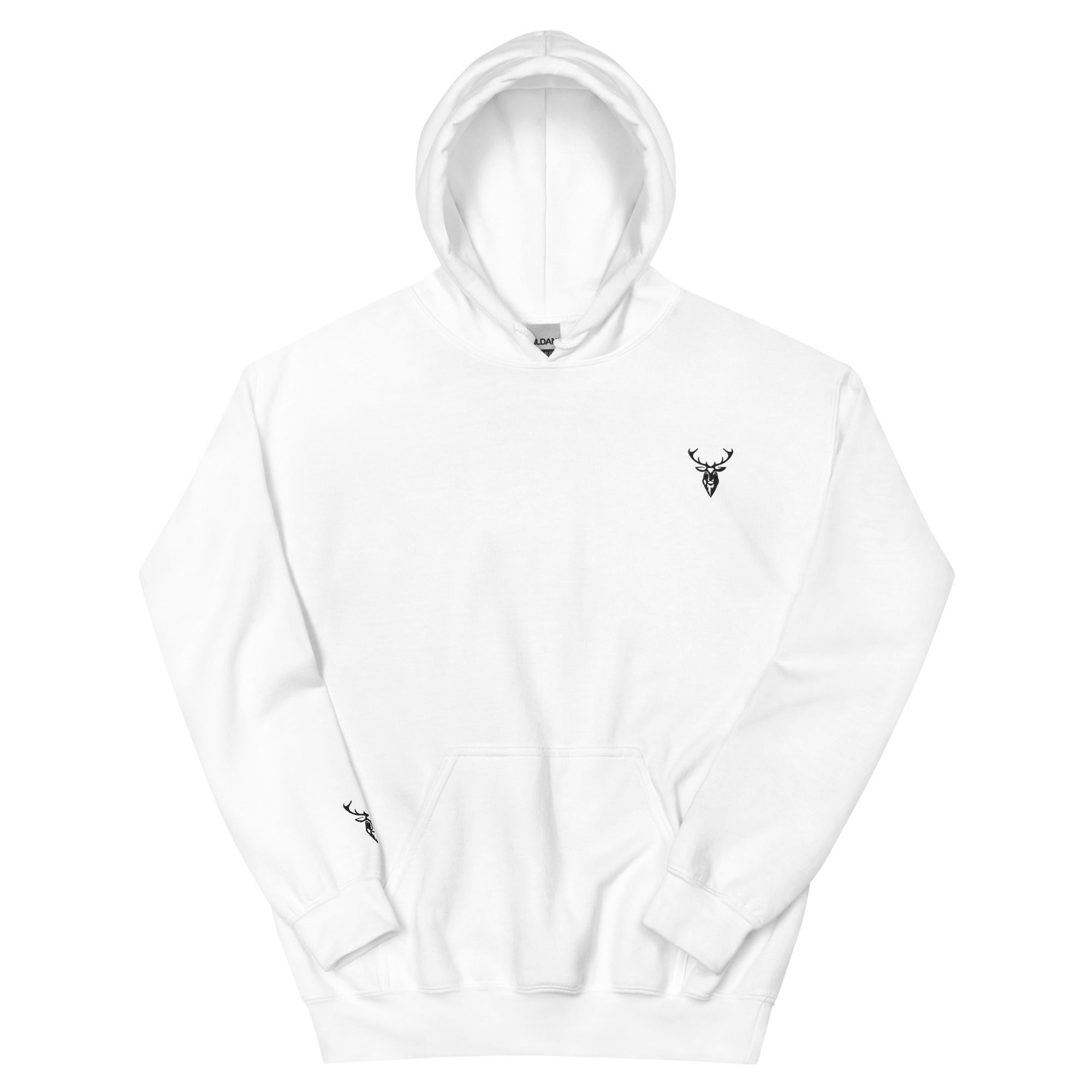Embroidered Stag Glen Etive Hoodie in white front view