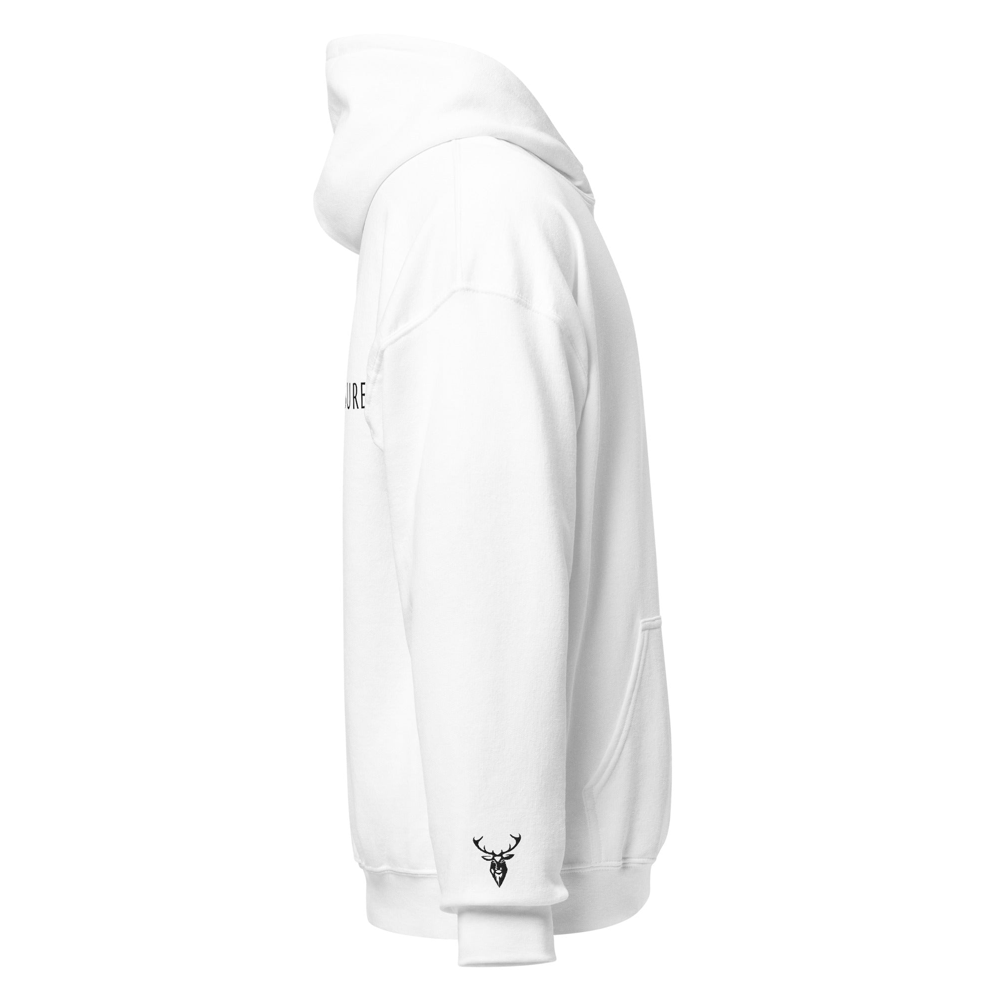Embroidered Stag Glen Etive Hoodie in white side view