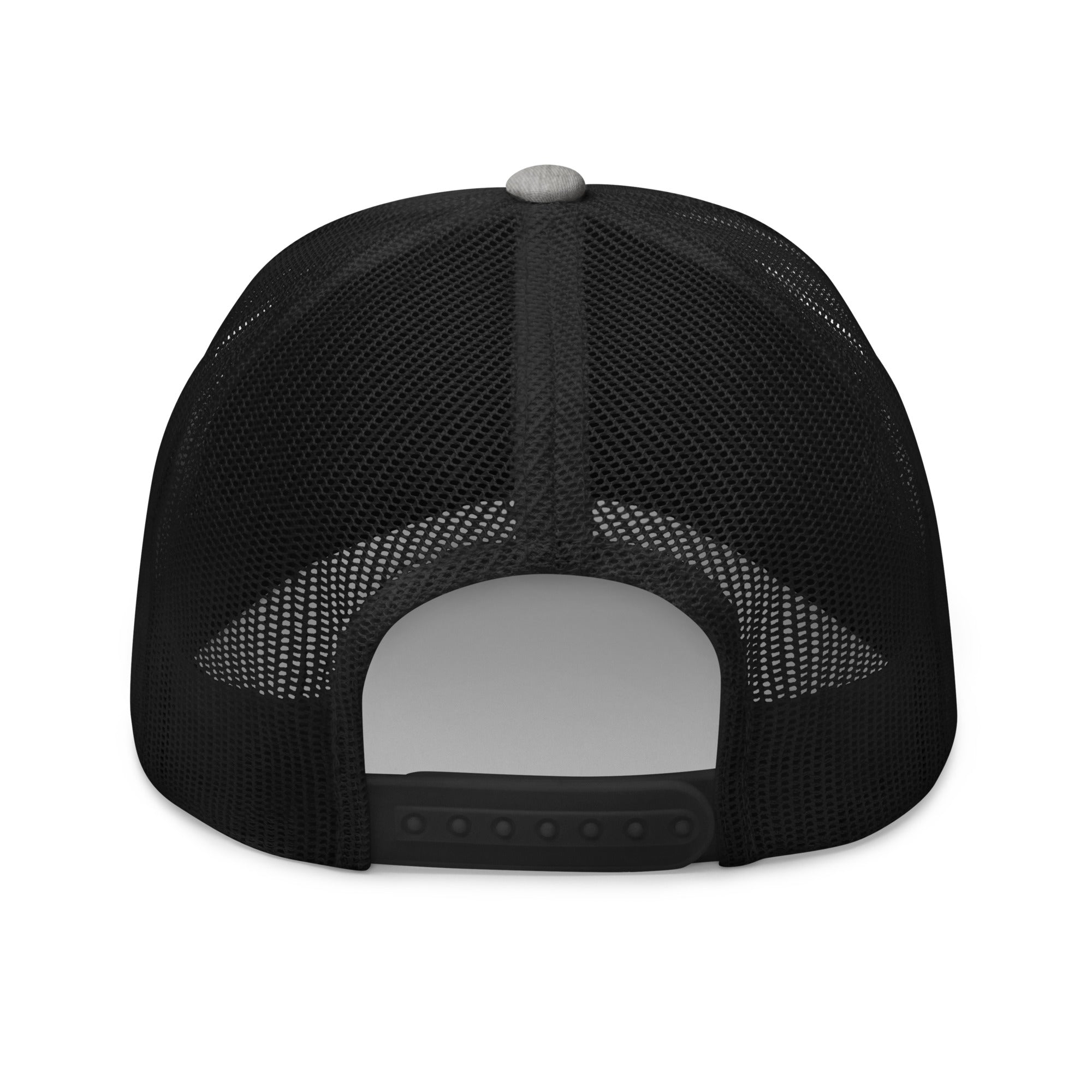 Embroidered Trucker Snapback Cap back view of mesh