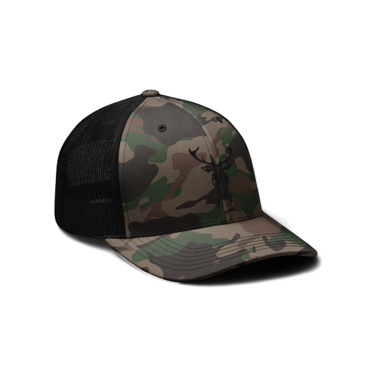 Embroidered Black Stag Camouflage Trucker Hat