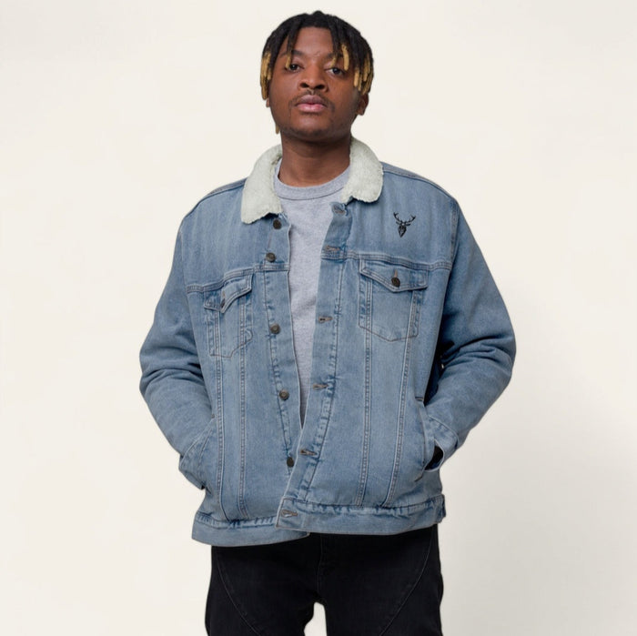 Embroidered Premium Denim Sherpa Jacket (Black Branding)