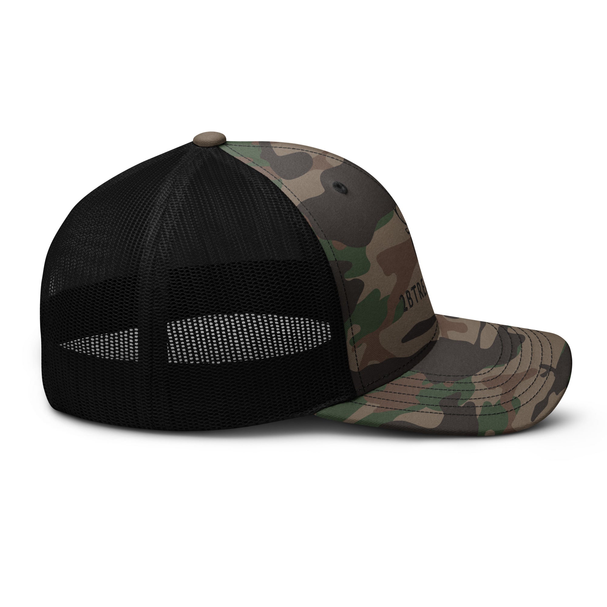 Embroidered BB Camouflage Trucker Hat black camo sode view