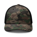 Embroidered BB Camouflage Trucker Hat black camo front view