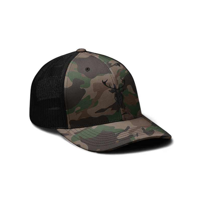 Embroidered Black Stag Camouflage Trucker Hat from 2BTreasured minimalist style