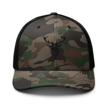 Embroidered Black Stag Camouflage Trucker Hat front view
