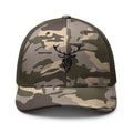 Embroidered Black Stag Camouflage Trucker Hat olive camo front view