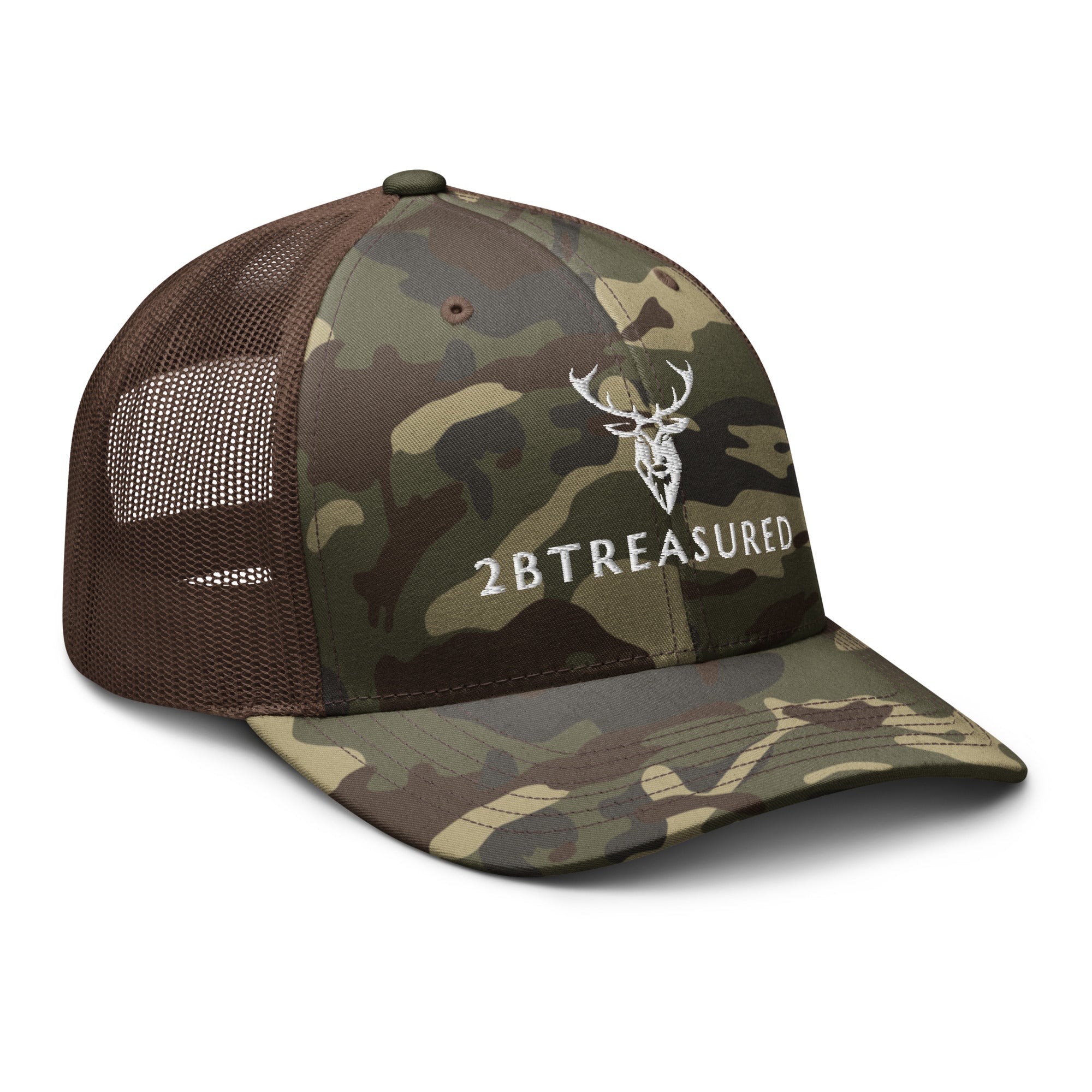 Embroidered Camouflage Trucker Hat brown camo colour front view