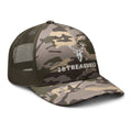 Embroidered Camouflage Trucker Hat olive camo front view white branding