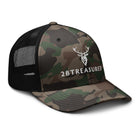 Embroidered Camouflage Trucker Hat front view black camo with mesh back