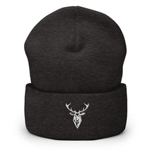 Embroidered Cuffed Beanie dark grey view of front with embroidered stag