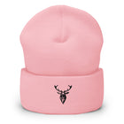 Embroidered Cuffed Beanie pink view of front with logo