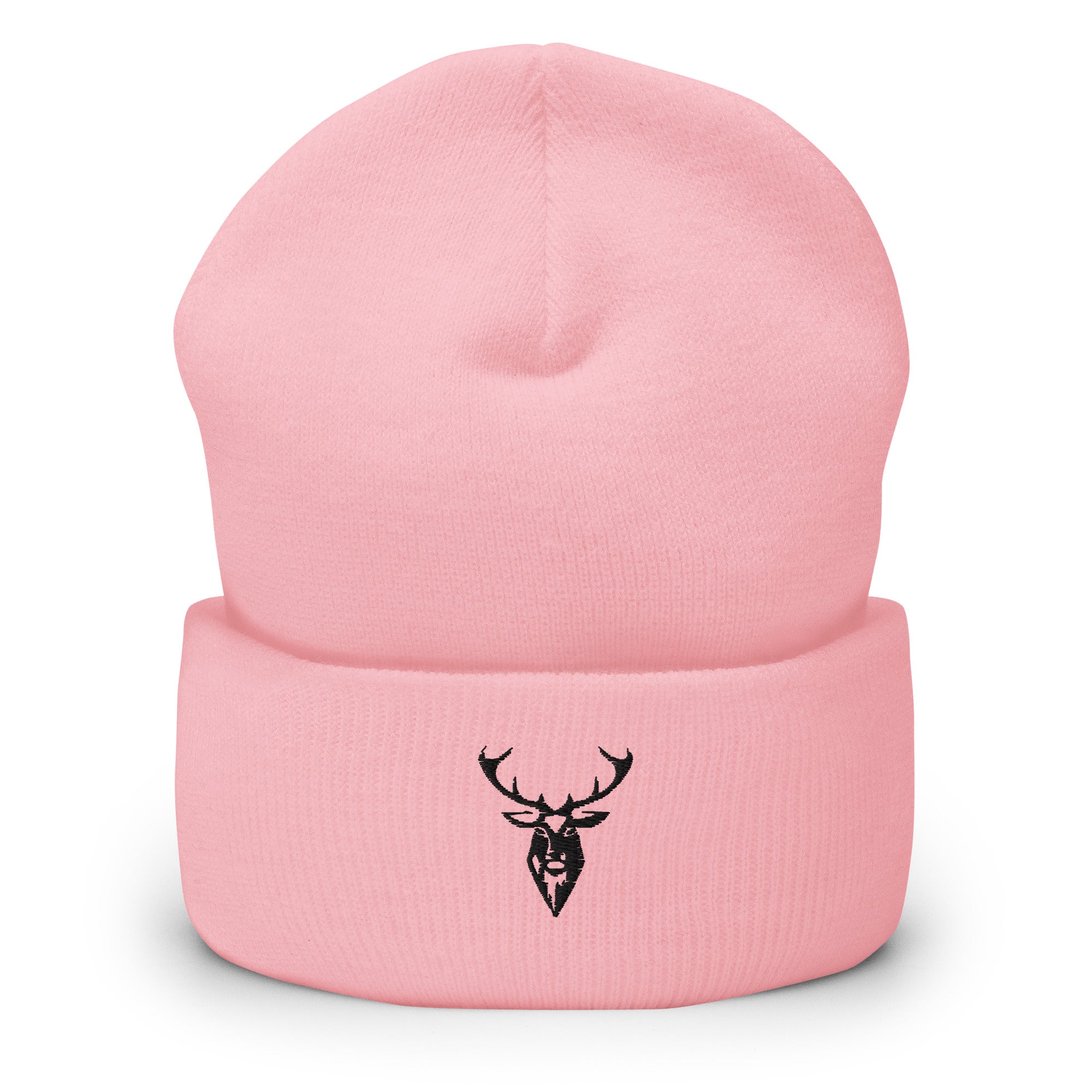 Embroidered Cuffed Beanie pink view of front with logo