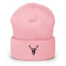 Embroidered Cuffed Beanie pink view of front with logo