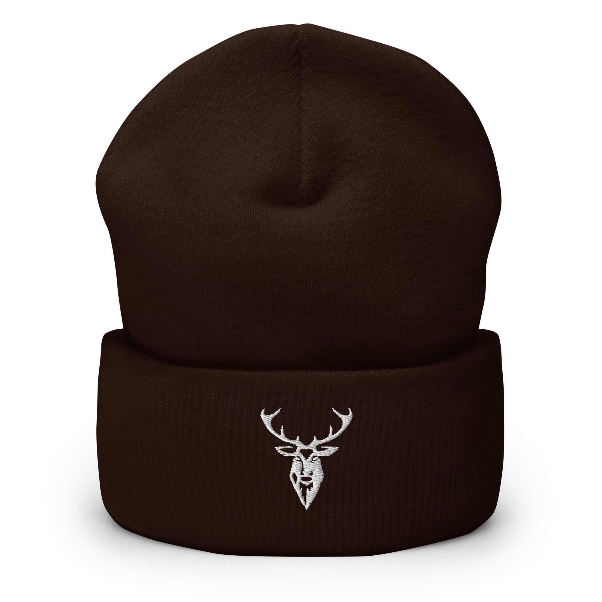Embroidered Cuffed Beanie brown front view with logo