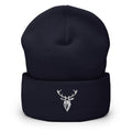 Embroidered Cuffed Beanie in navy with stag logo on the front