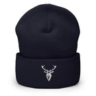 Embroidered Cuffed Beanie in navy with stag logo on the front