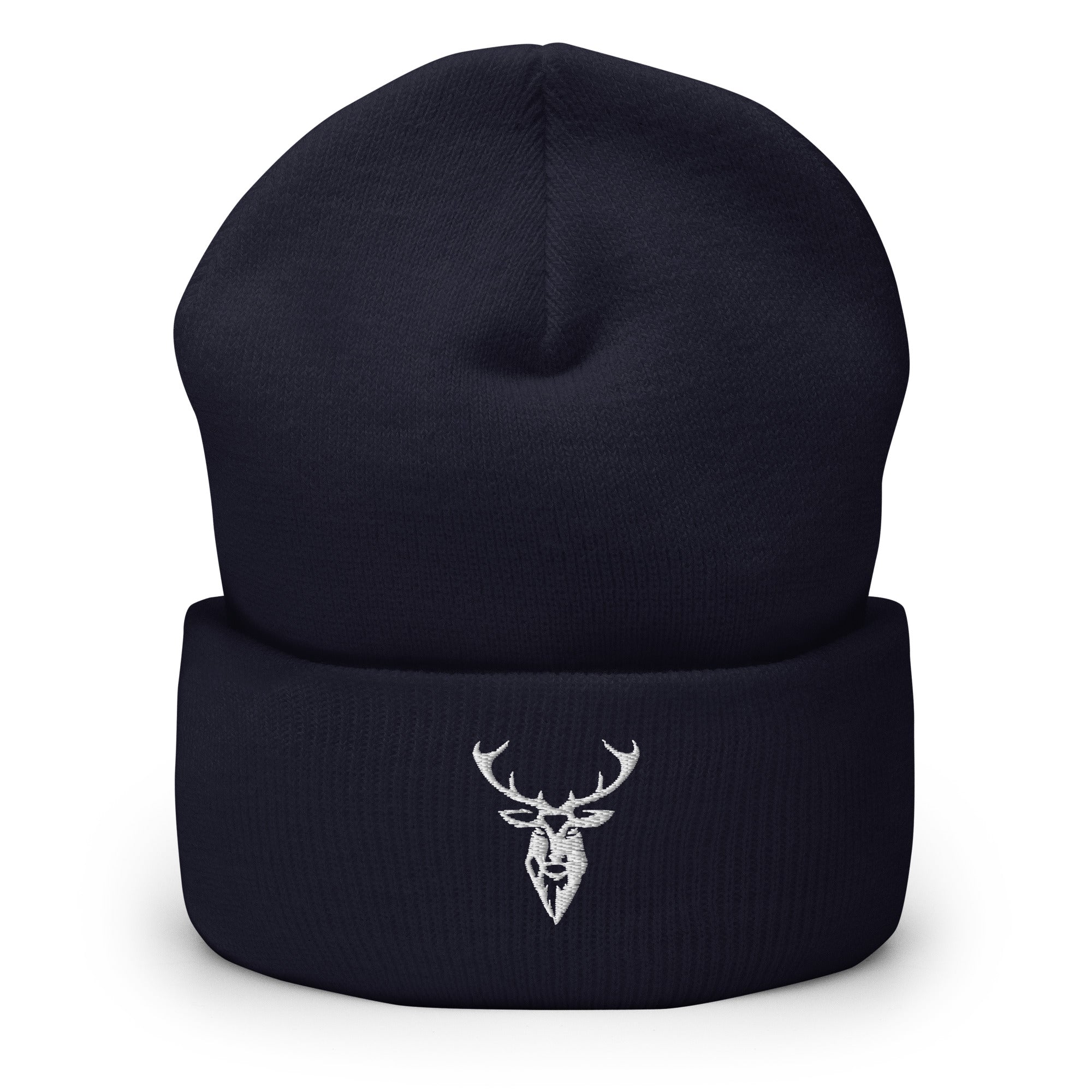 Embroidered Cuffed Beanie in navy with stag logo on the front