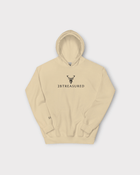 Embroidered Glen Etive Hoodie sand colour front view of embroidered branding