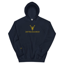 Embroidered Glen Etive Hoodie in navy with gold branding front view