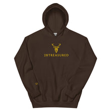 Embroidered Glen Etive Hoodie chocolate colour with gold embroidered branding front view