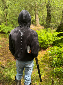 Embroidered Glen Etive Hoodie with British Flag on sleeve in black back view