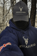 Embroidered Glen Etive Hoodie with British Flag from brand and shop 2BTreasured (2BTreasuredUK) front view navy colour