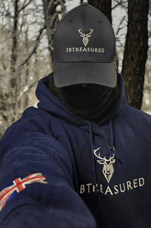 Embroidered Glen Etive Hoodie with British Flag from brand and shop 2BTreasured (2BTreasuredUK) front view navy colour