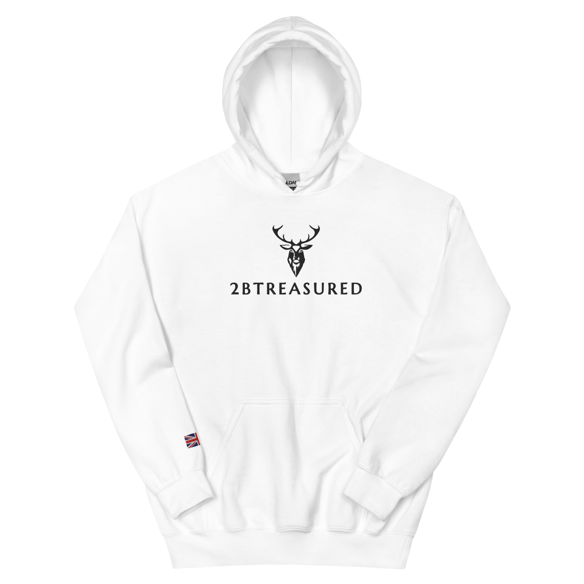 Embroidered Glen Etive Hoodie with British Flag front view white colour