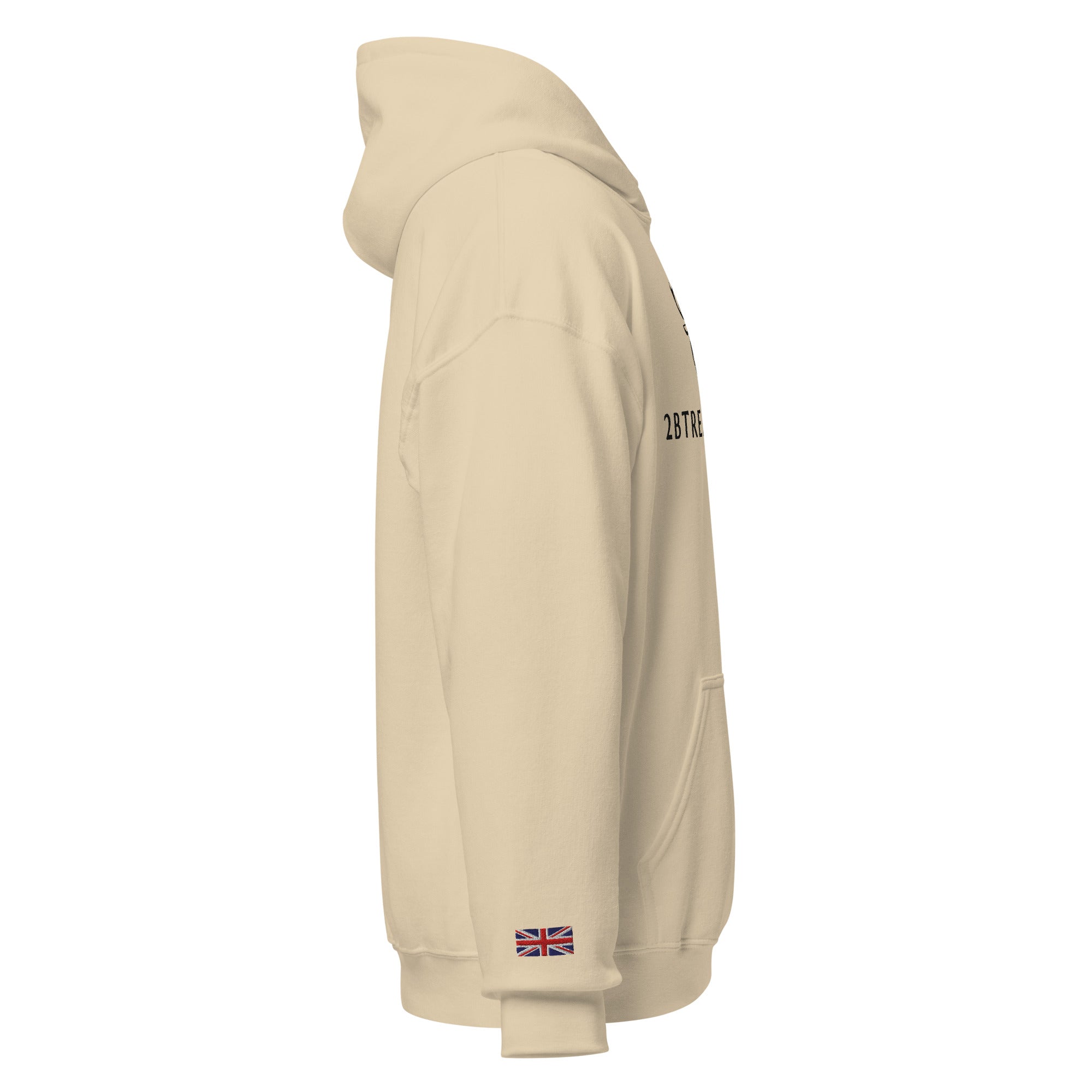 Embroidered Glen Etive Hoodie with British Flag side view sand colour