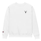 Embroidered Harris Sweatshirt with British Flag on sleeve minimalist style front view colour white