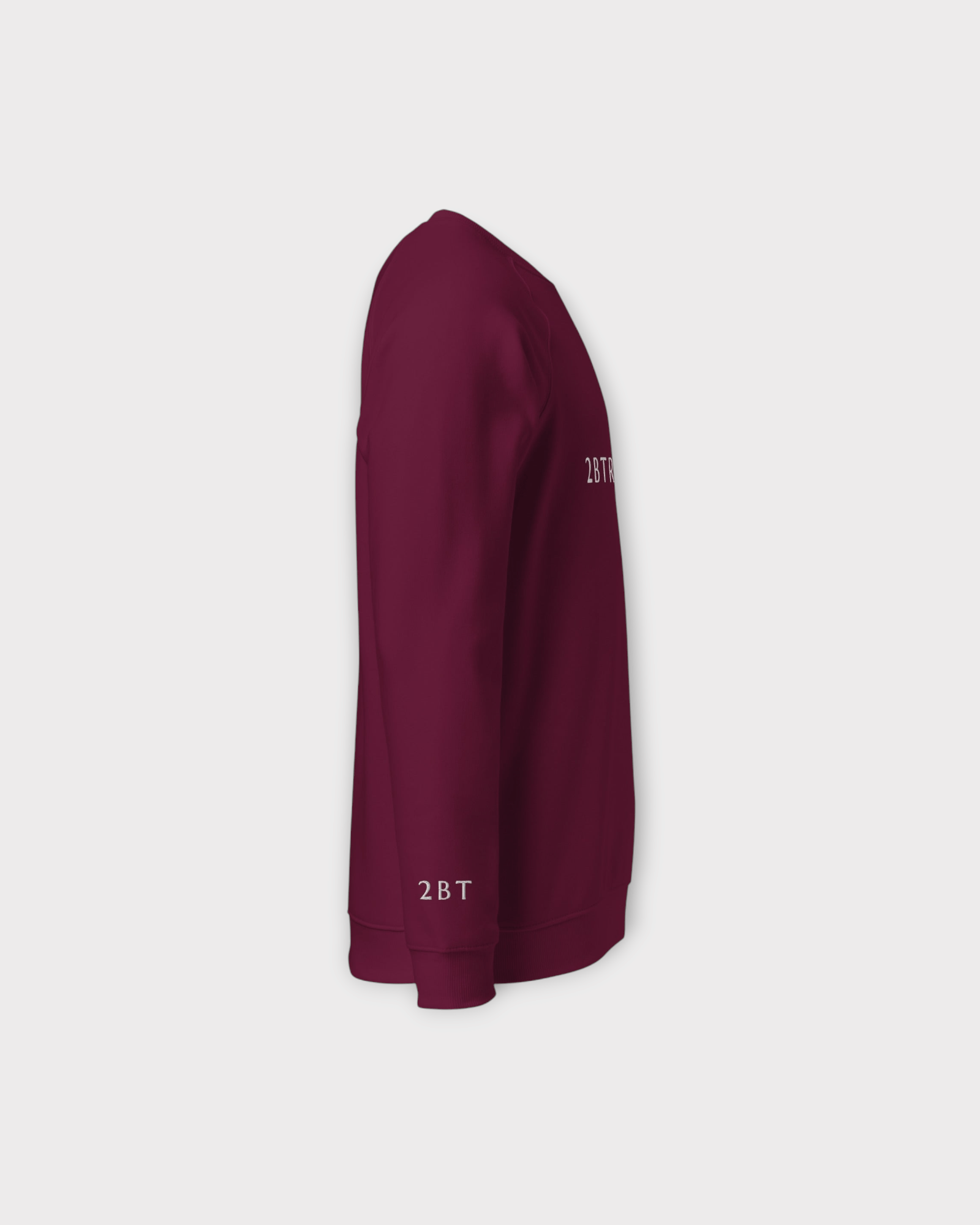 Side view of burgundy Embroidered Langdale Sweatshirt 