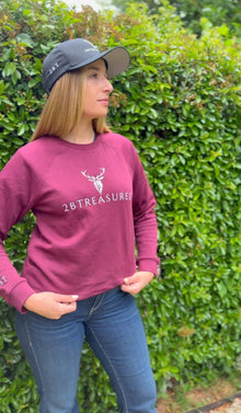 Embroidered Langdale Sweatshirt in Burgundy colour from 2BTreasured modelled by a female
