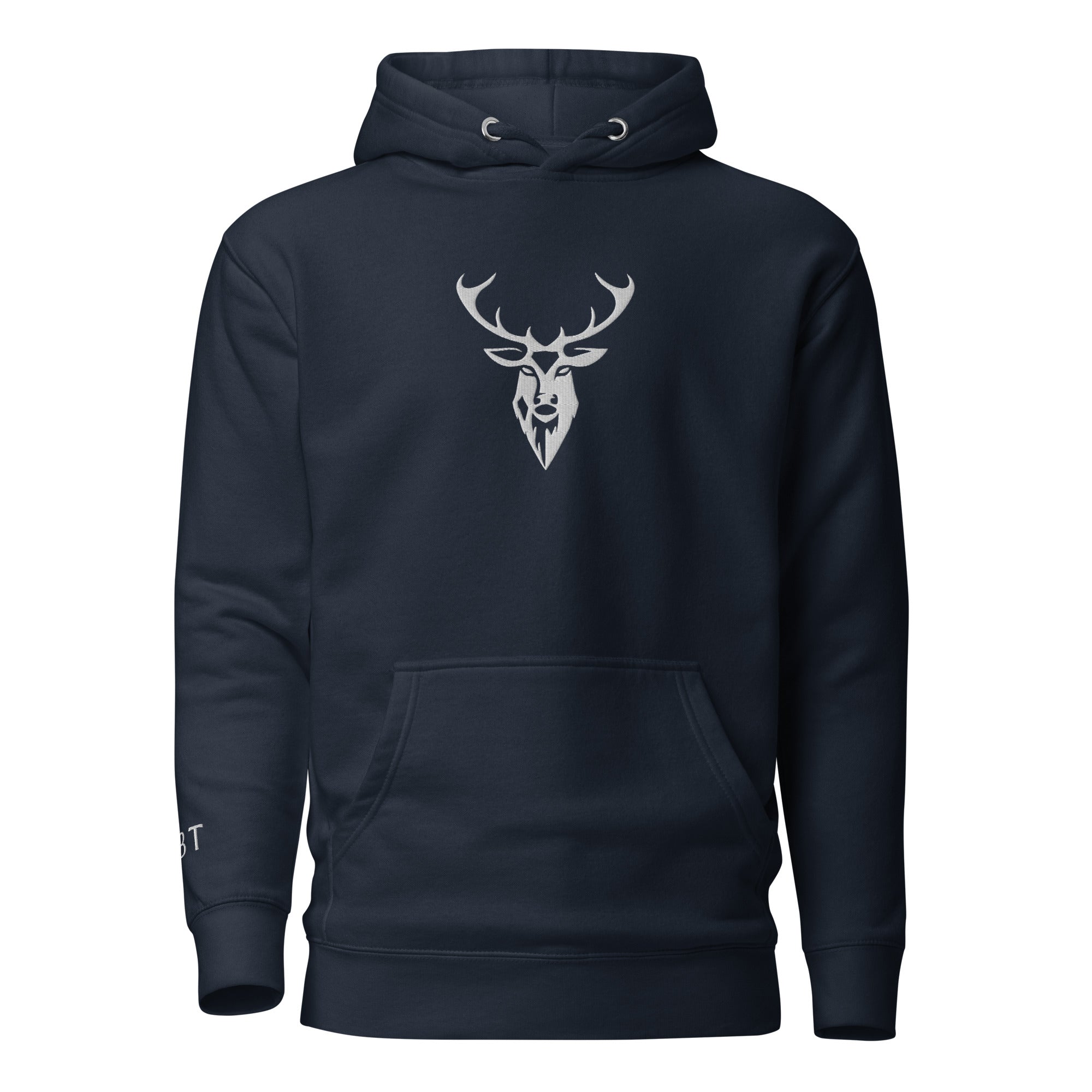 Embroidered Lomond Hoodie in navy colour with center logo front view