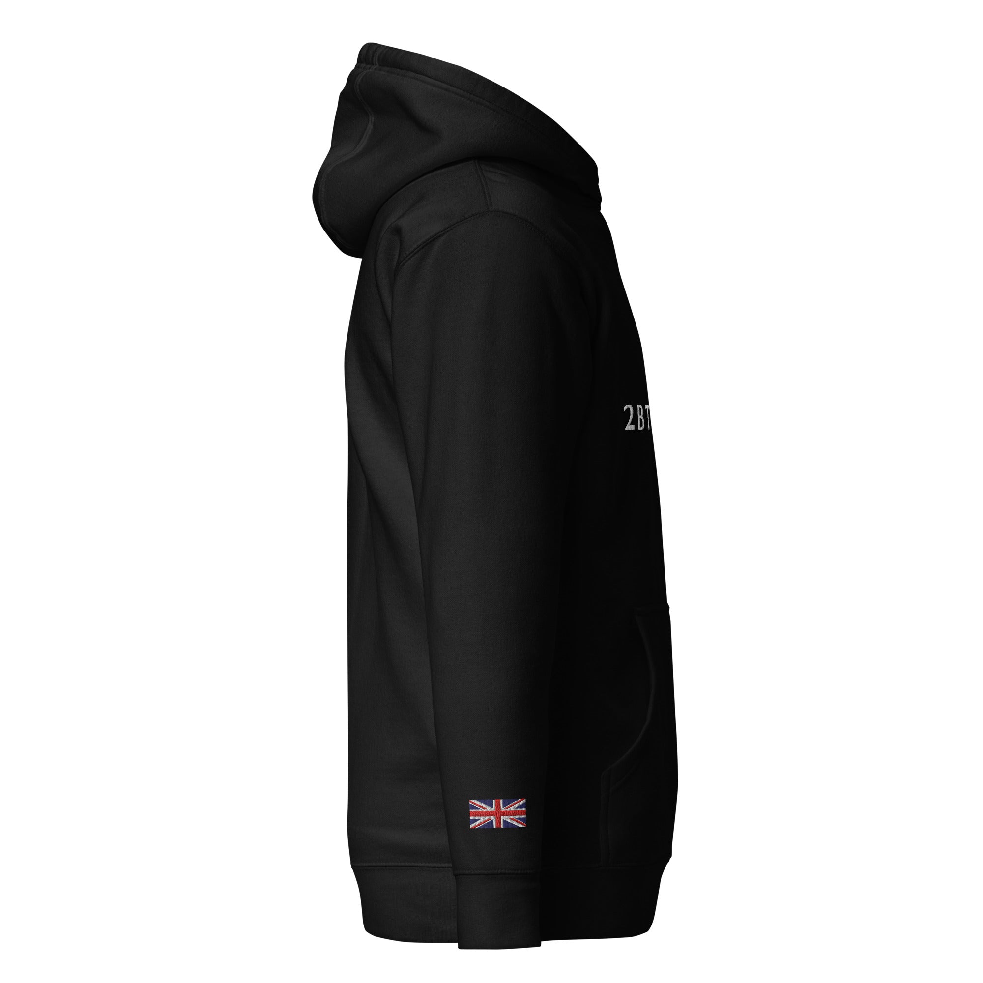 Embroidered Lomond Hoodie w British Flag side view black