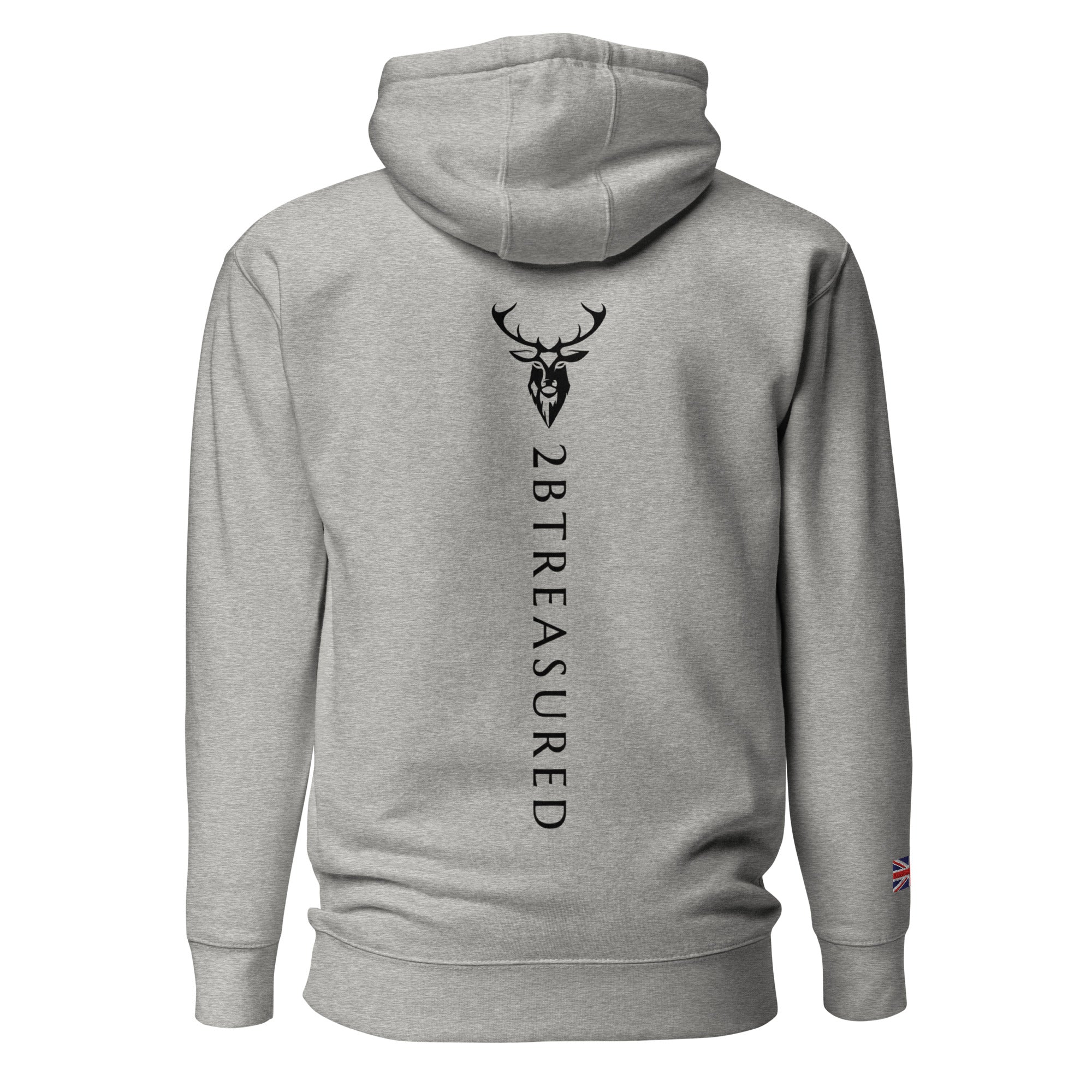 Back view of Embroidered Lomond Hoodie w British Flag in grey