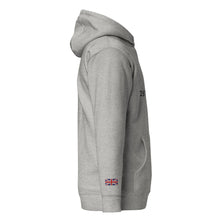 Embroidered Lomond Hoodie w British Flag side view grey