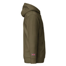 Embroidered Lomond Hoodie w British Flag side view green colour