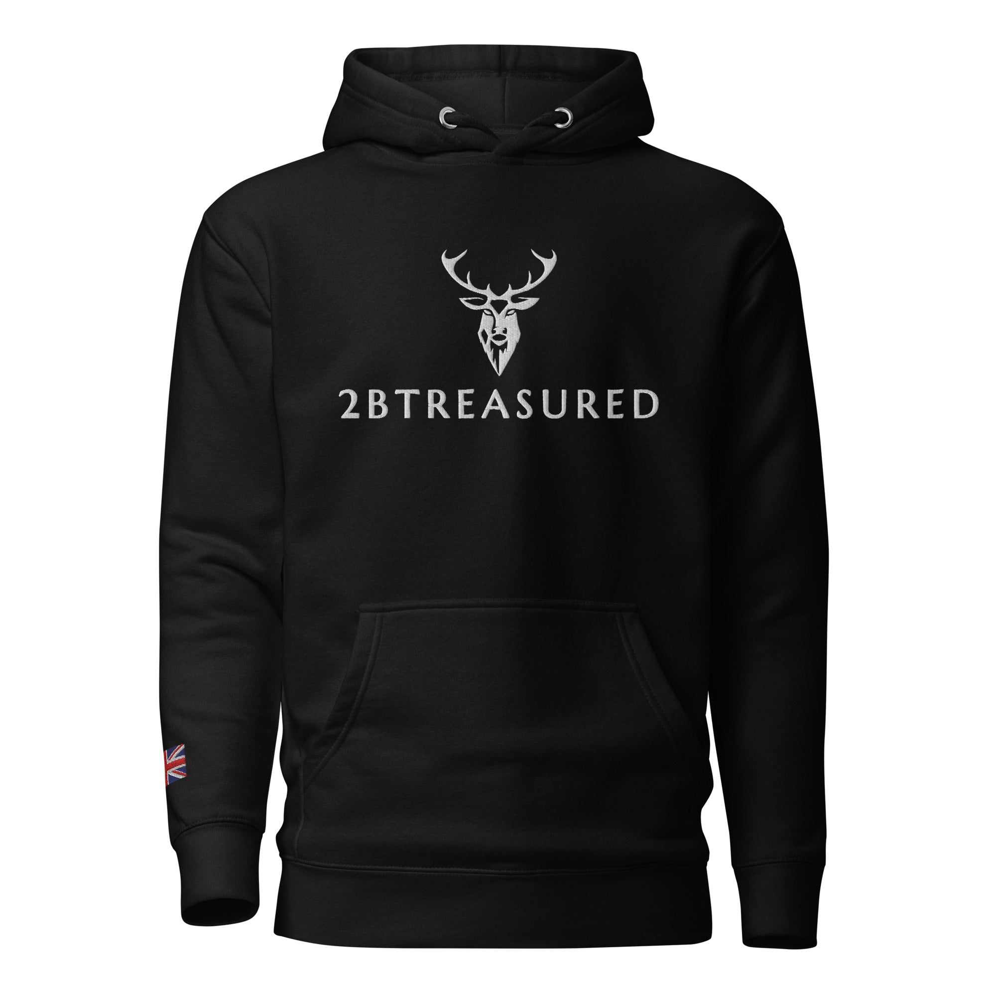 Embroidered Lomond Hoodie w British Flag black colour view of the front