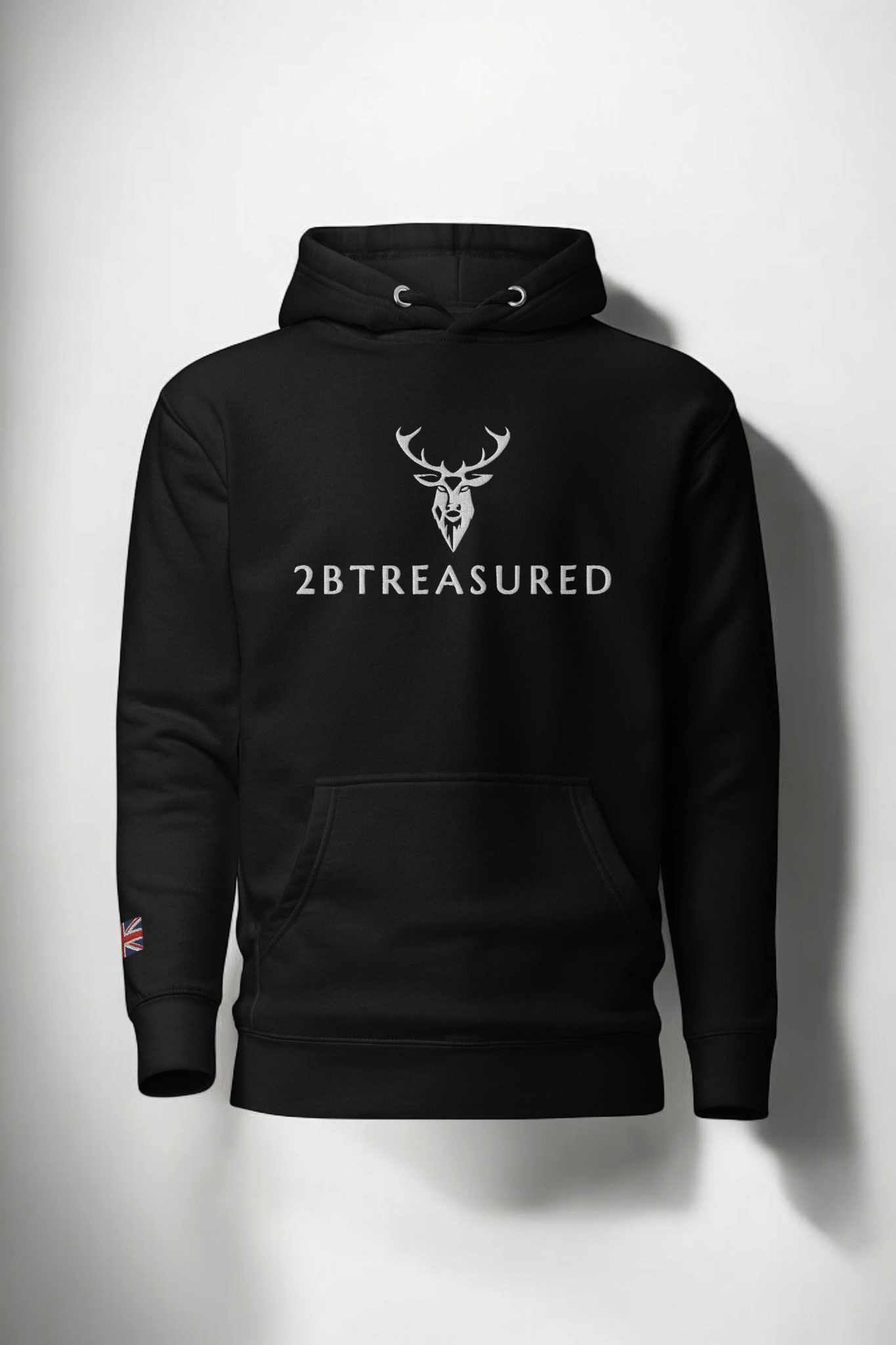 Embroidered Lomond Hoodie w British Flag in black front view