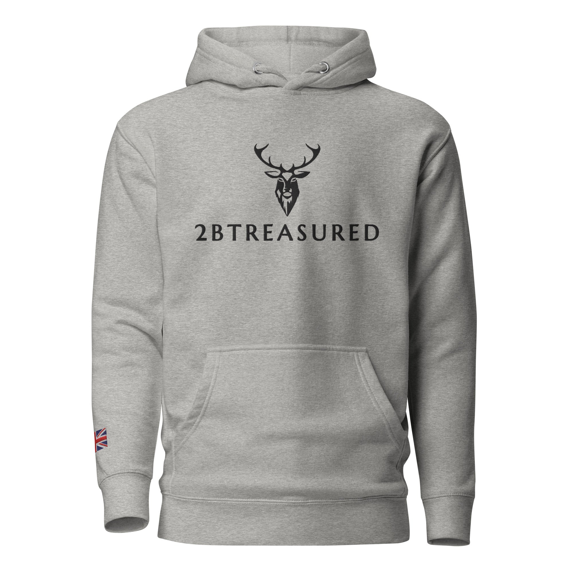 Embroidered Lomond Hoodie w British Flag in grey colour front view
