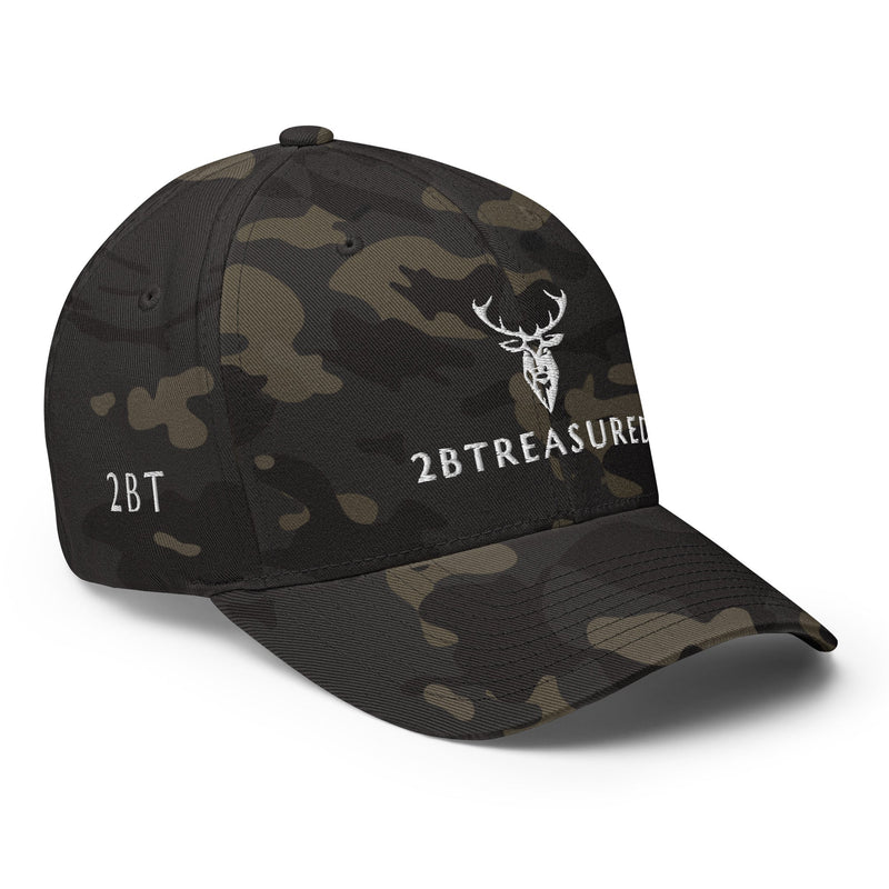 Embroidered MultiCam Structured Cap from brand 2BTreasured front view of branding details