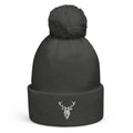 Embroidered Pom Pom Soft Beanie dark grey view from the front