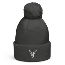 Embroidered Pom Pom Soft Beanie dark grey view from the front